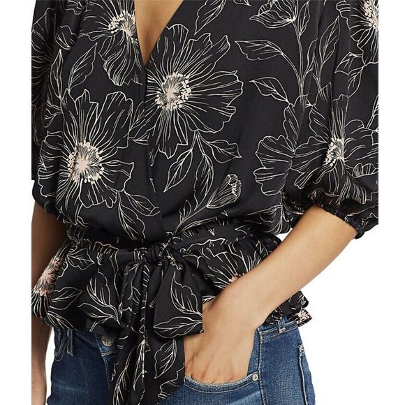 NWT- Joie 'Macie' Tonal-Floral Print Wrap-Style Top, Fuchsia - Size XXS $228 - Picture 6 of 12